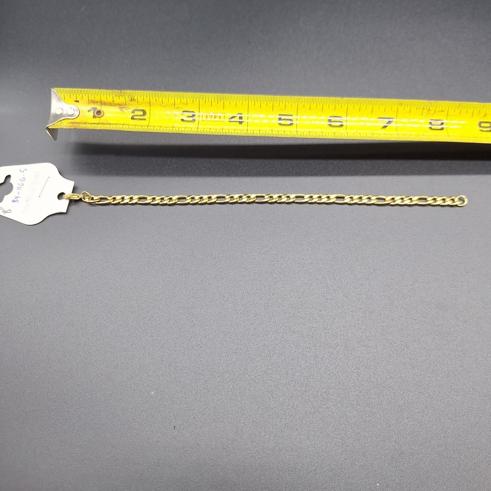 Stainless Steel Goldtone Figaro Link Chain Bracelet 8 Inch 84-110G-5 Small Links